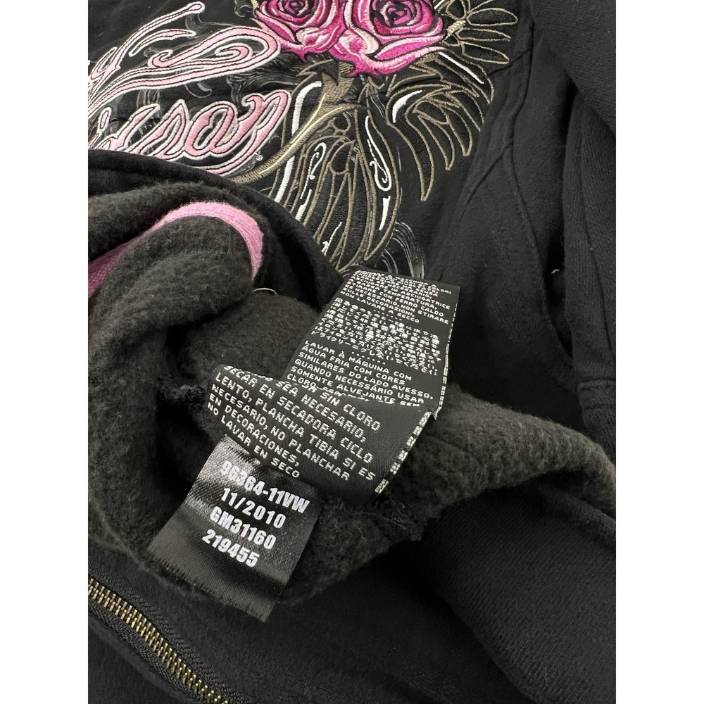 Harley Davidson Jacket Women Large Black Snap Embroidered Roses Rock Vintage Y2K - Picture 7 of 11